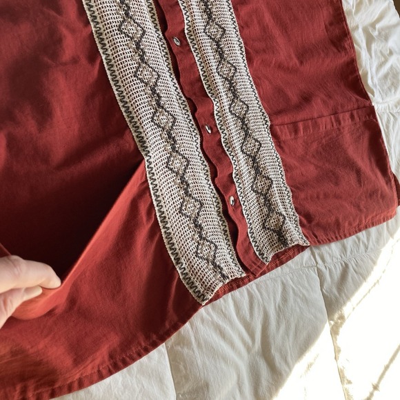 Guayabera Mexican Shirt Cotton Linen Mens 3X Brick Red Boho Embroidery Festival - Picture 5 of 13